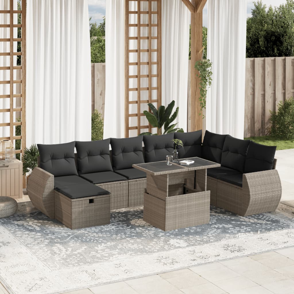 Set Mobilier De Grădină Cu Perne, 9 Piese, Negru, Poliratan