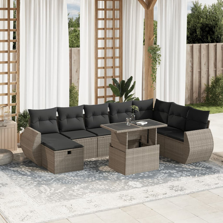 Set Mobilier De Grădină Cu Perne, 9 Piese, Negru, Poliratan