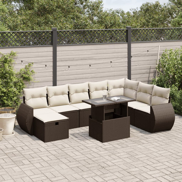 Set Mobilier De Grădină Cu Perne, 9 Piese, Negru, Poliratan