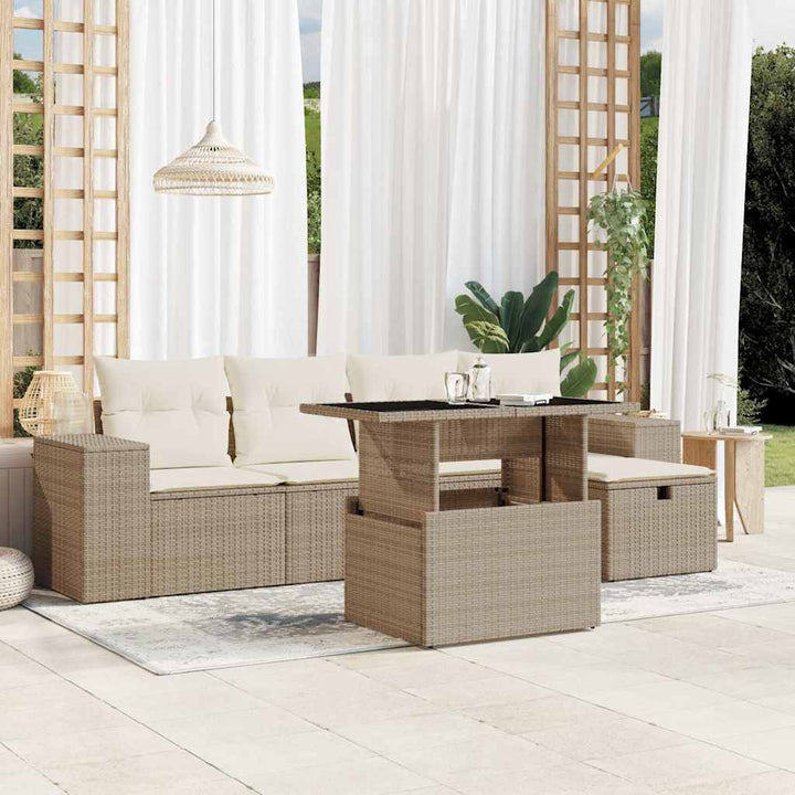 Set Canapele De Grădină Cu Perne, 6 Piese, Bej, Poliratan