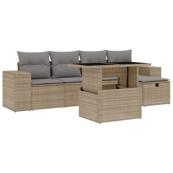 Set Canapele De Grădină Cu Perne, 6 Piese, Bej, Poliratan