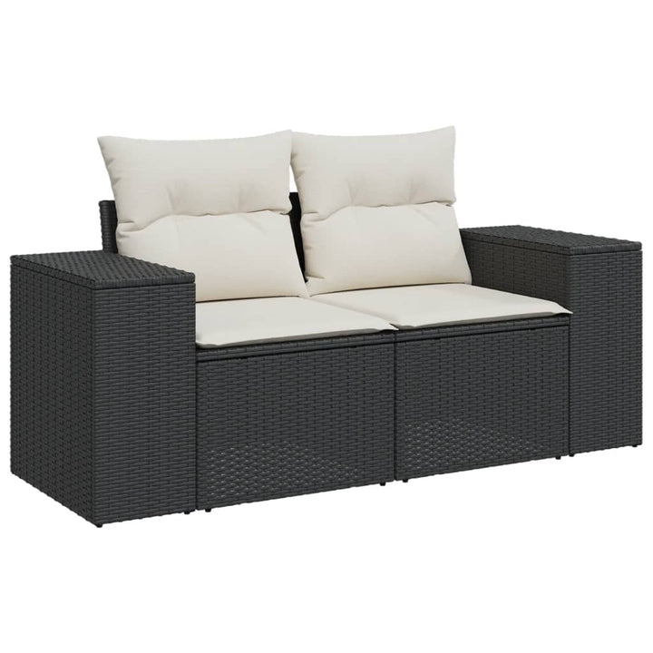 Set Canapele De Grădină Cu Perne, 7 Piese, Negru, Poliratan