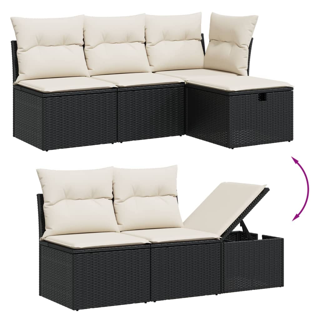 Set Canapele De Grădină Cu Perne, 7 Piese, Negru, Poliratan