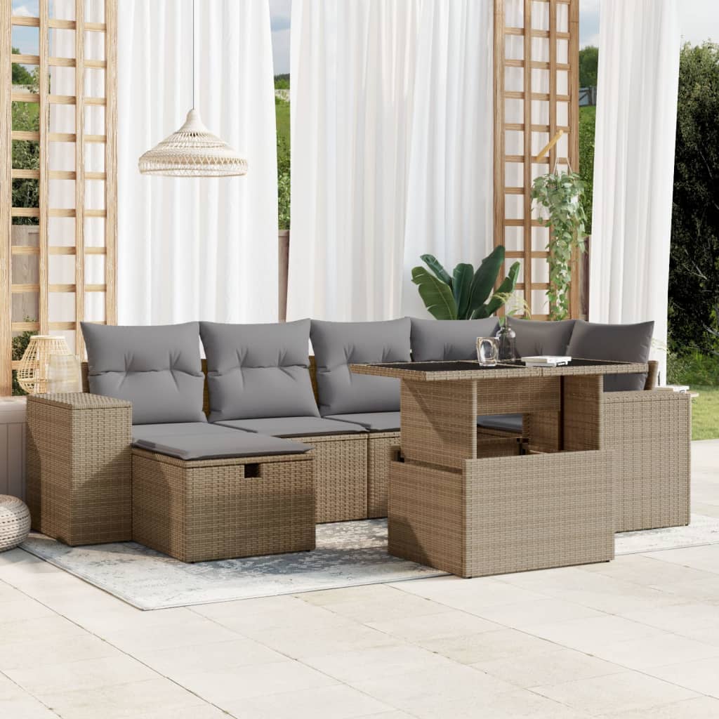 Set Canapele De Grădină Cu Perne, 7 Piese, Negru, Poliratan