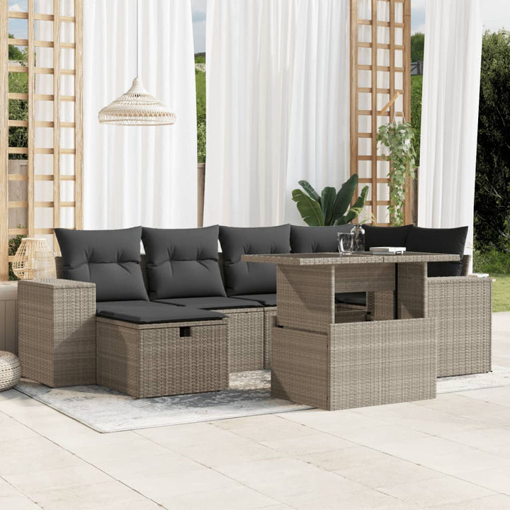 Set Canapele De Grădină Cu Perne, 7 Piese, Negru, Poliratan