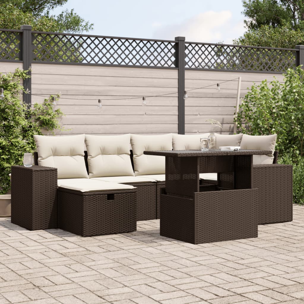 Set Canapele De Grădină Cu Perne, 7 Piese, Negru, Poliratan