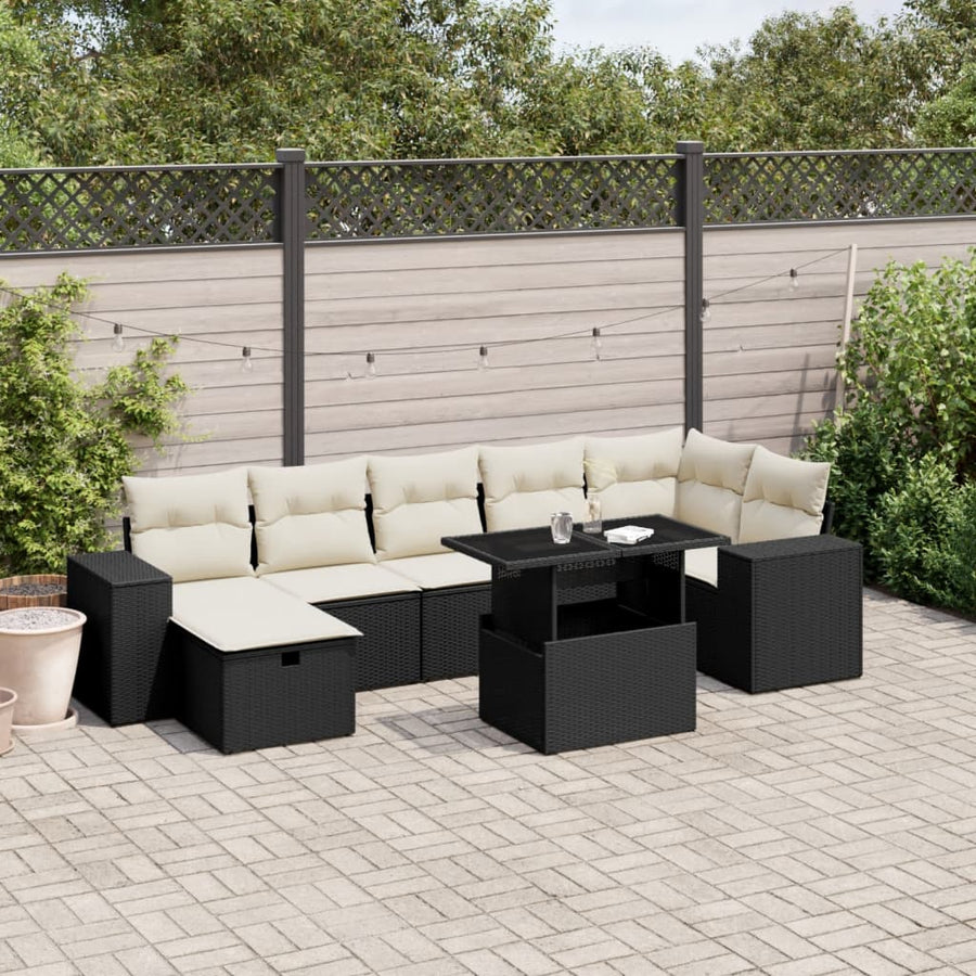 Set Mobilier De Grădină Cu Perne, 8 Piese, Negru, Poliratan