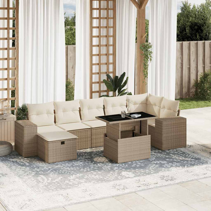 Set Mobilier De Grădină Cu Perne, 8 Piese, Negru, Poliratan