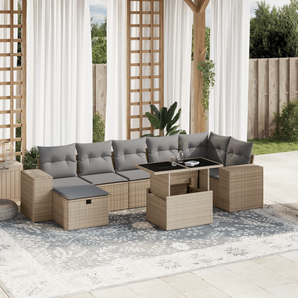 Set Mobilier De Grădină Cu Perne, 8 Piese, Negru, Poliratan