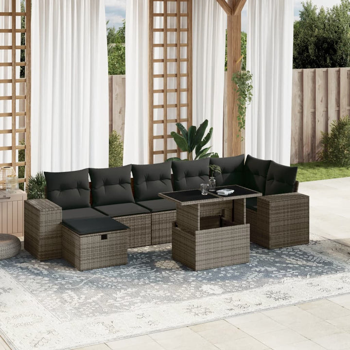 Set Mobilier De Grădină Cu Perne, 8 Piese, Negru, Poliratan