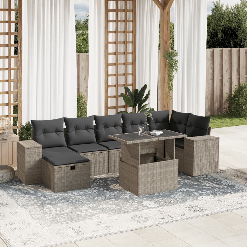 Set Mobilier De Grădină Cu Perne, 8 Piese, Negru, Poliratan