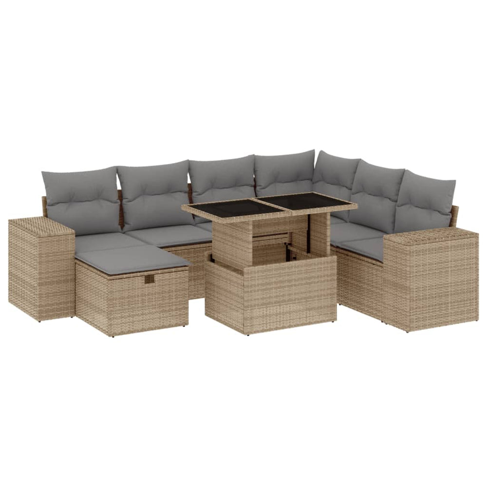 Set Canapele De Grădină, 8 Piese, Cu Perne, Bej, Poliratan