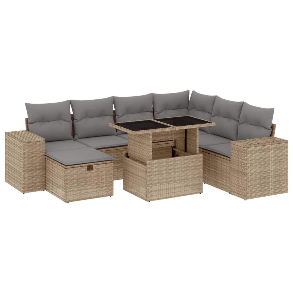 Set Canapele De Grădină, 8 Piese, Cu Perne, Bej, Poliratan