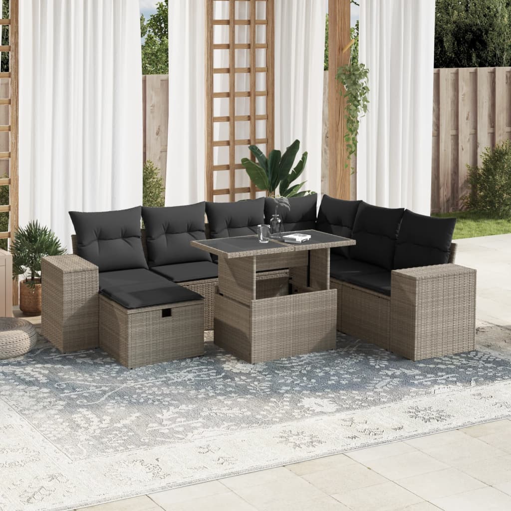 Set Canapele De Grădină, 8 Piese, Cu Perne, Bej, Poliratan
