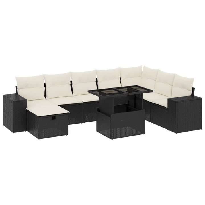 Set Mobilier De Grădină Cu Perne, 9 Piese, Negru, Poliratan