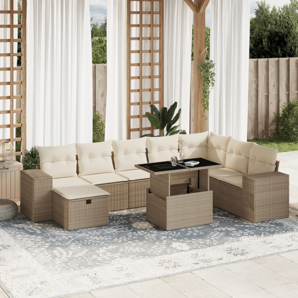 Set Mobilier De Grădină Cu Perne, 9 Piese, Negru, Poliratan