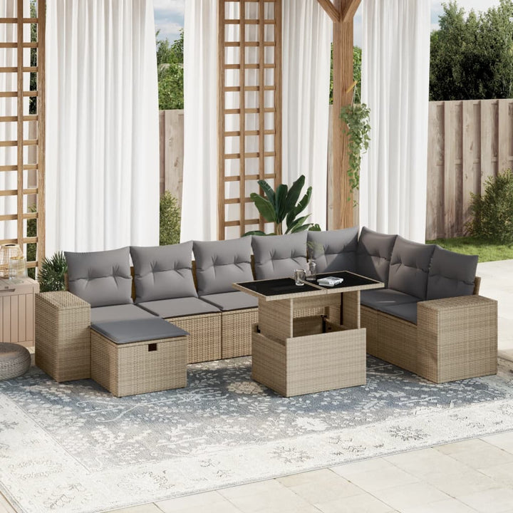 Set Mobilier De Grădină Cu Perne, 9 Piese, Negru, Poliratan