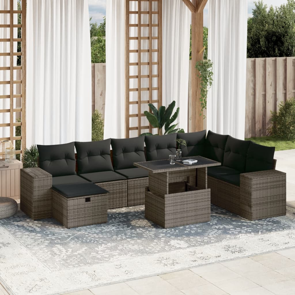 Set Mobilier De Grădină Cu Perne, 9 Piese, Negru, Poliratan