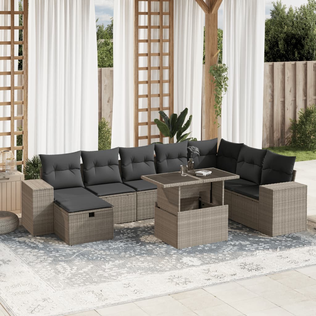 Set Mobilier De Grădină Cu Perne, 9 Piese, Negru, Poliratan