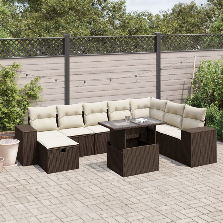 Set Mobilier De Grădină Cu Perne, 9 Piese, Negru, Poliratan