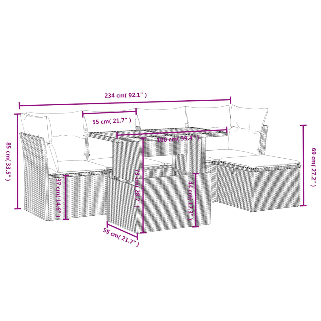 Set Mobilier De Grădină Cu Perne, 6 Piese, , Poliratan