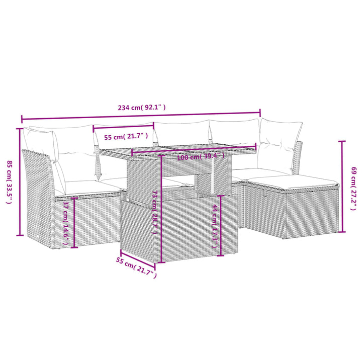 Set Mobilier De Grădină Cu Perne, 6 Piese, , Poliratan