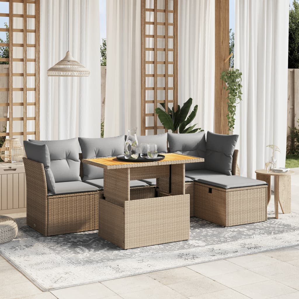Set Mobilier De Grădină Cu Perne, 6 Piese, , Poliratan