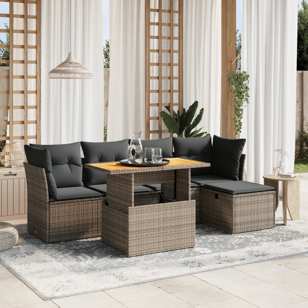Set Mobilier De Grădină Cu Perne, 6 Piese, , Poliratan