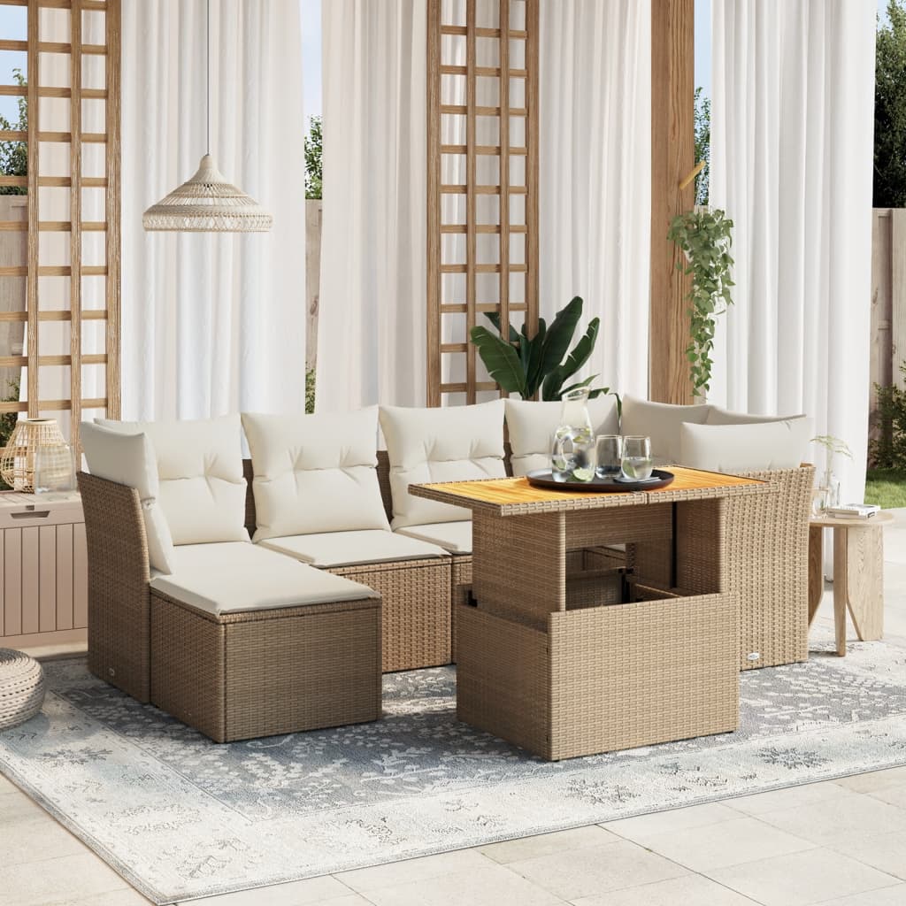 Set Canapele De Grădină Cu Perne, 7 Piese, , Poliratan