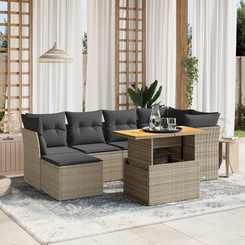 Set Canapele De Grădină Cu Perne, 7 Piese, , Poliratan