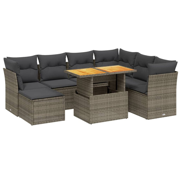Set Canapele De Grădină Cu Perne, 8 Piese, Gri, Poliratan