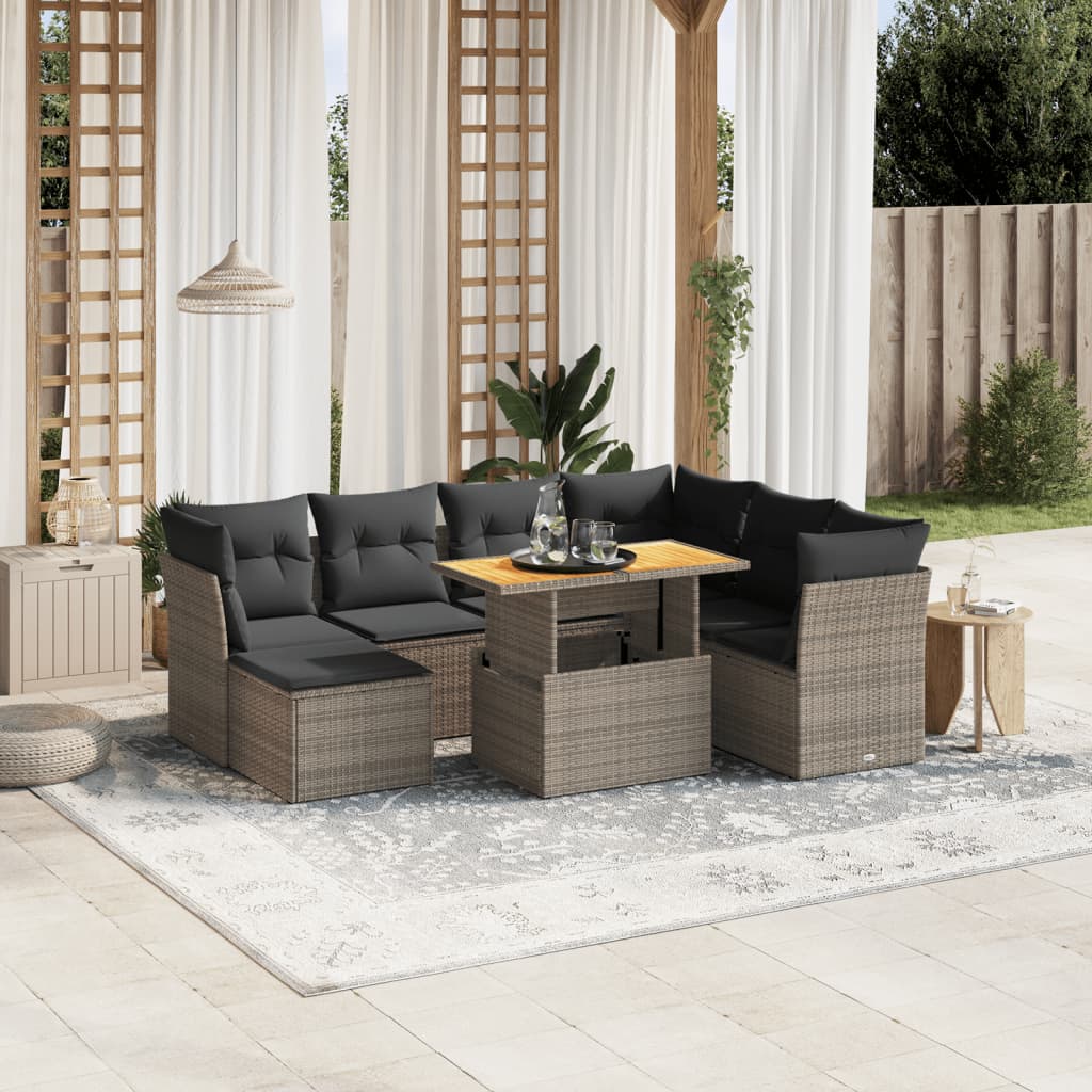 Set Canapele De Grădină Cu Perne, 8 Piese, Gri, Poliratan