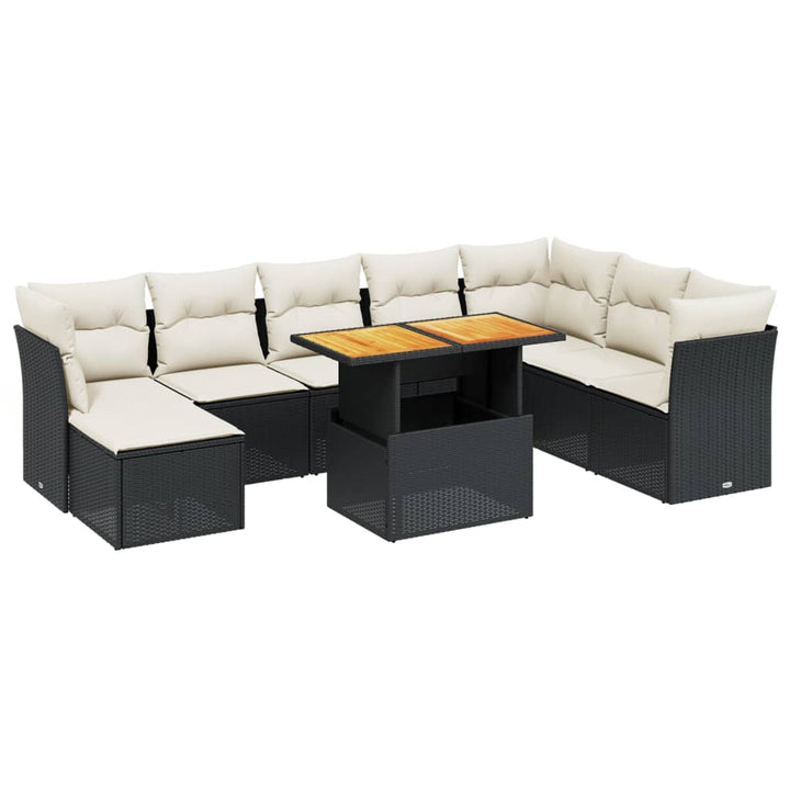 Set Mobilier De Grădină Cu Perne, 9 Piese, Negru, Poliratan