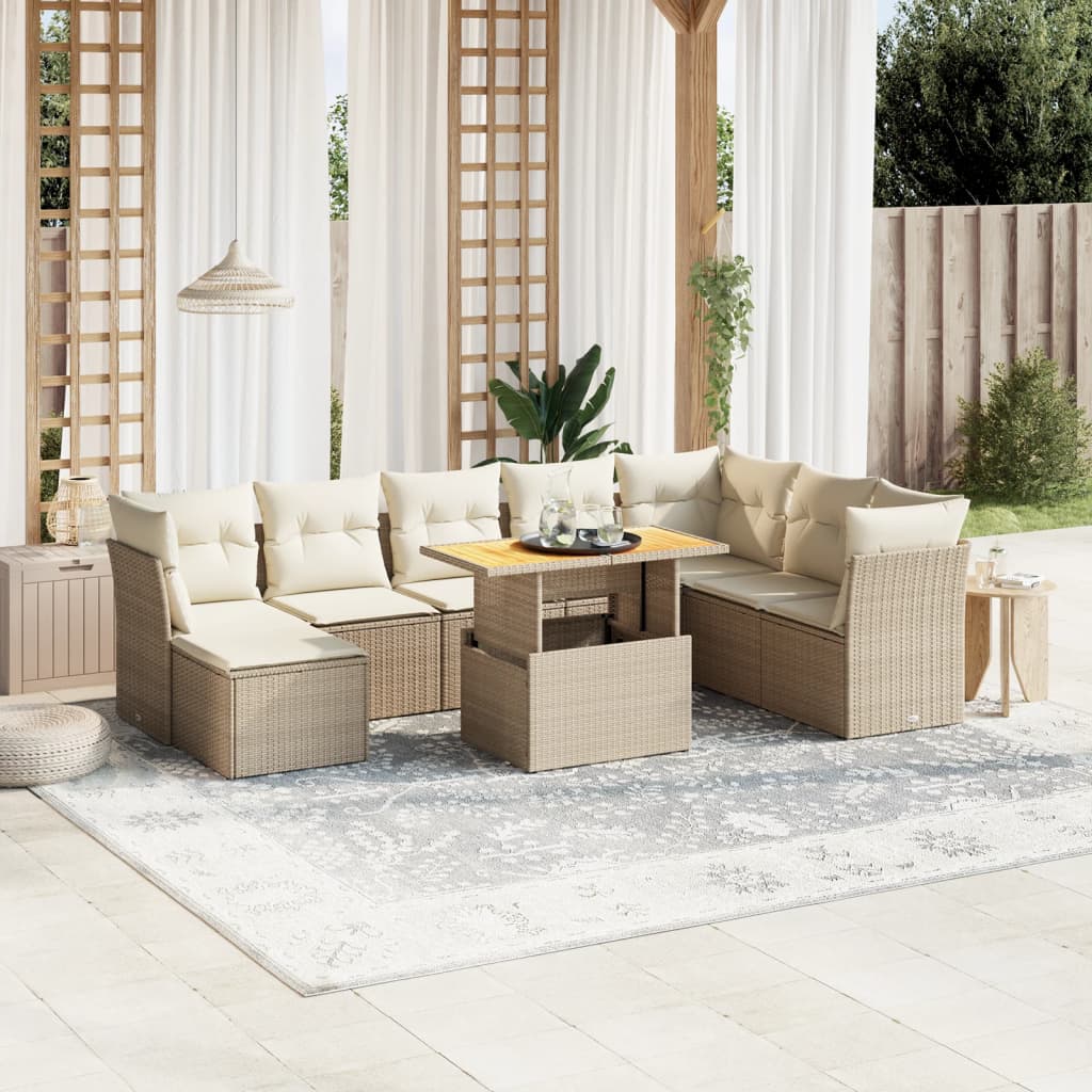 Set Mobilier De Grădină Cu Perne, 9 Piese, Negru, Poliratan