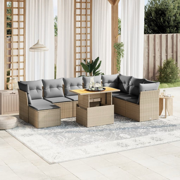 Set Mobilier De Grădină Cu Perne, 9 Piese, Negru, Poliratan