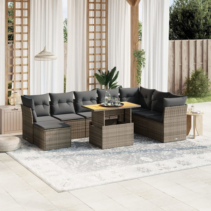 Set Mobilier De Grădină Cu Perne, 9 Piese, Negru, Poliratan