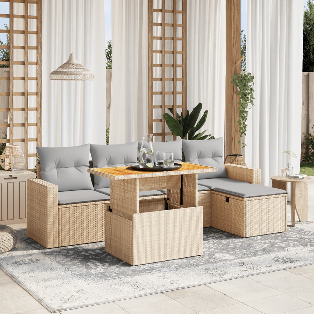 Set Mobilier Grădină Cu Perne, 6 Piese, , Poliratan