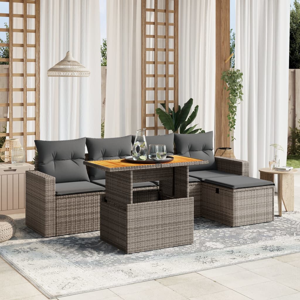 Set Mobilier Grădină Cu Perne, 6 Piese, , Poliratan