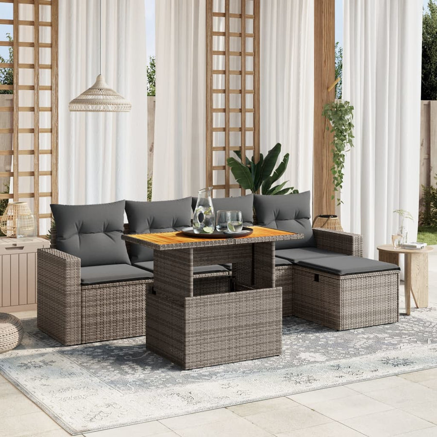 Set Mobilier Grădină Cu Perne, 6 Piese, , Poliratan