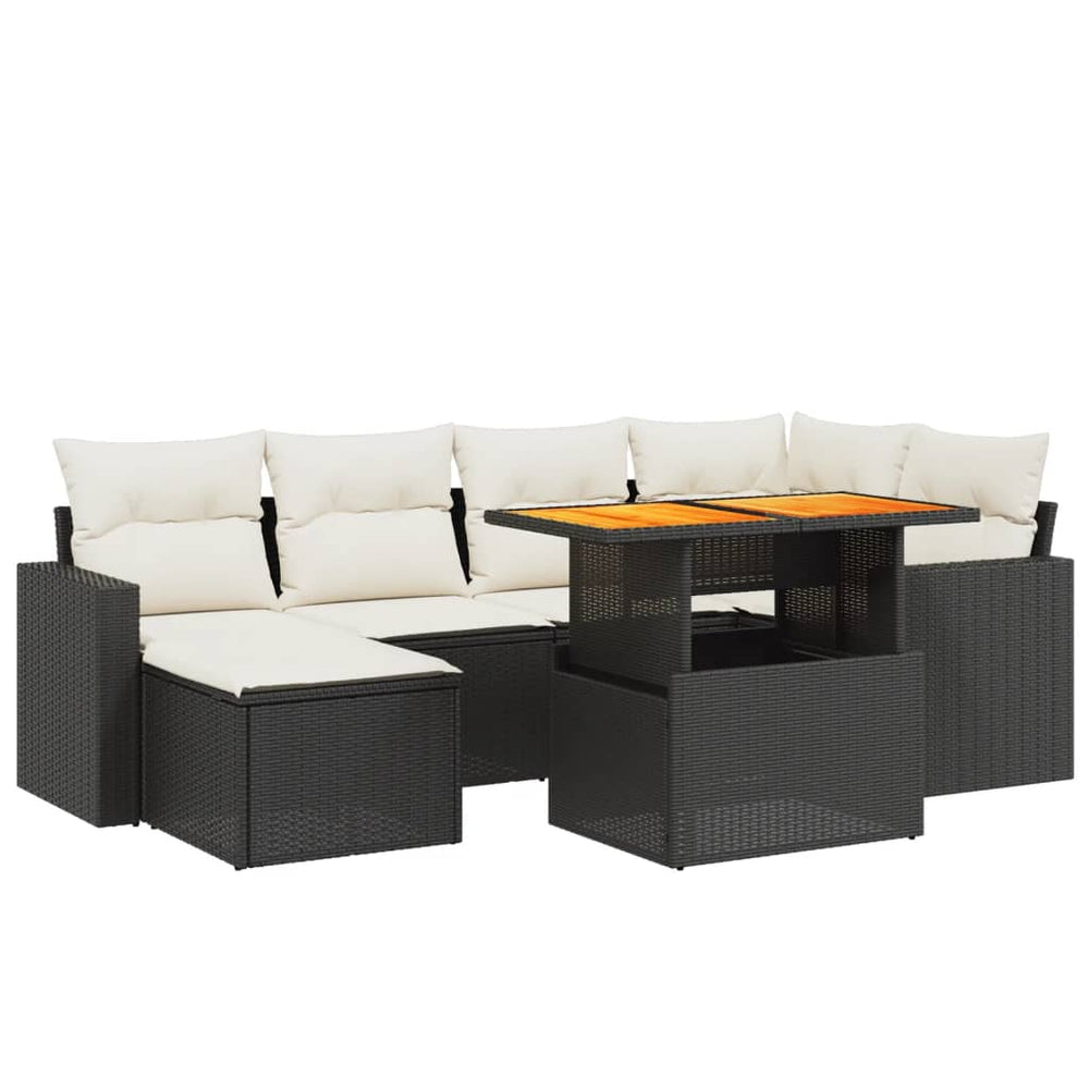 Set Canapele De Grădină Cu Perne, 7 Piese, Negru, Poliratan