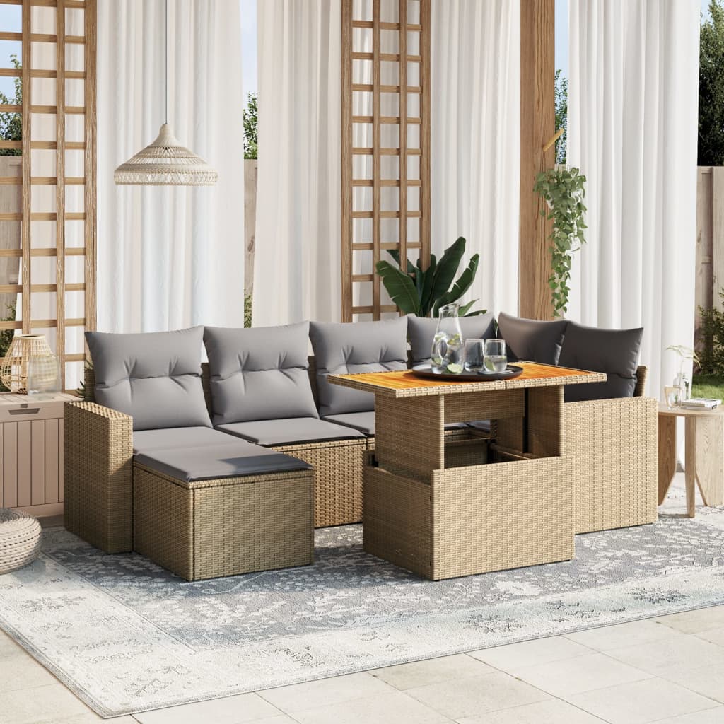 Set Canapele De Grădină Cu Perne, 7 Piese, Negru, Poliratan