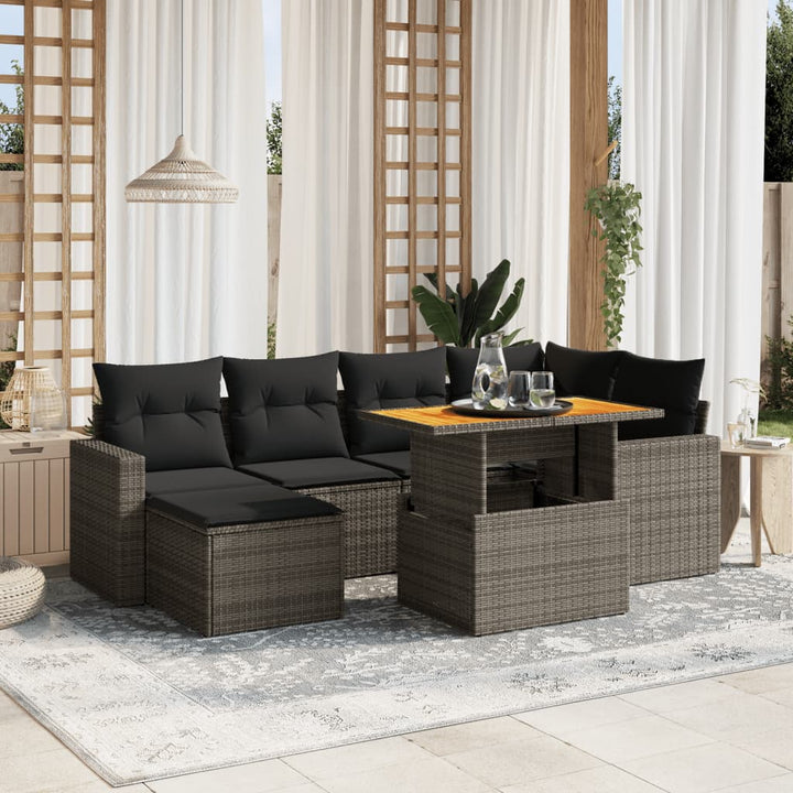 Set Canapele De Grădină Cu Perne, 7 Piese, Negru, Poliratan