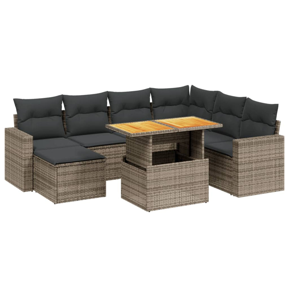Set Canapele De Grădină Cu Perne, 8 Piese, Gri, Poliratan