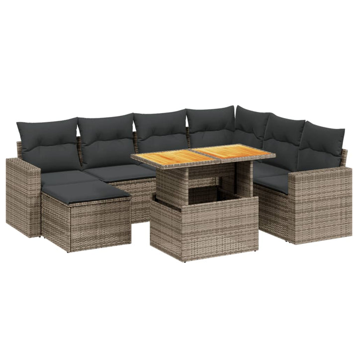 Set Canapele De Grădină Cu Perne, 8 Piese, Gri, Poliratan