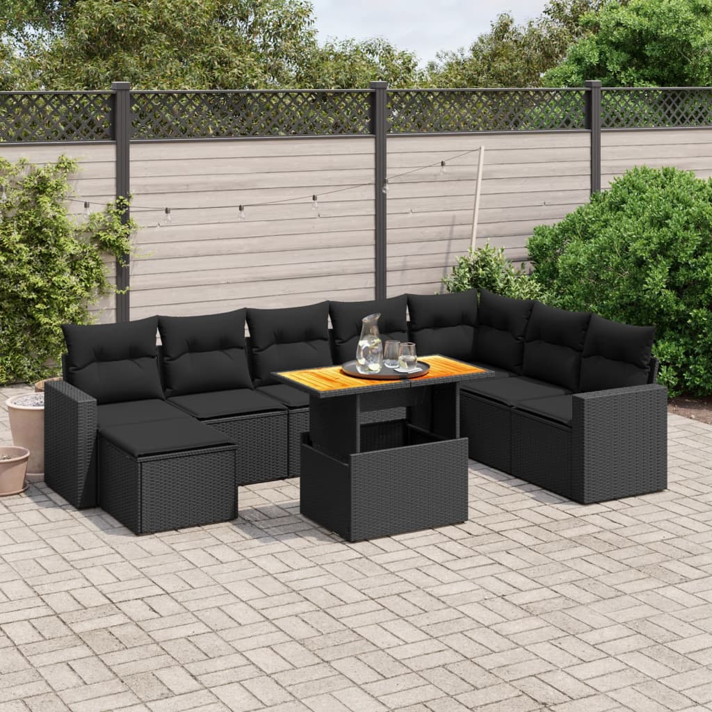 Set Canapele De Grădină, 9 Piese, Cu Perne, , Poliratan