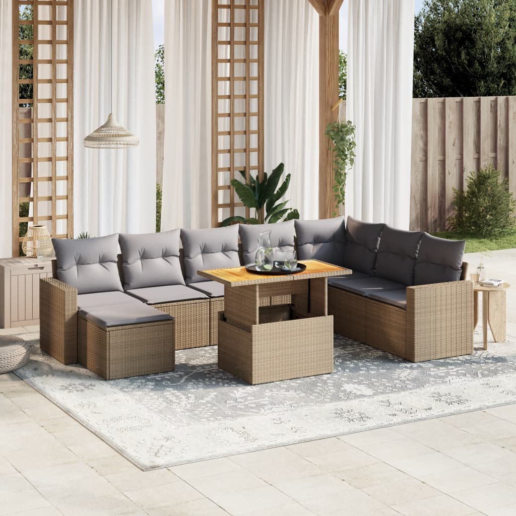 Set Canapele De Grădină, 9 Piese, Cu Perne, , Poliratan