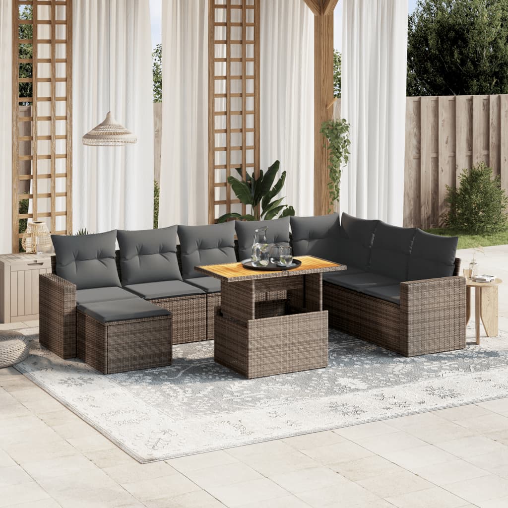 Set Canapele De Grădină, 9 Piese, Cu Perne, , Poliratan