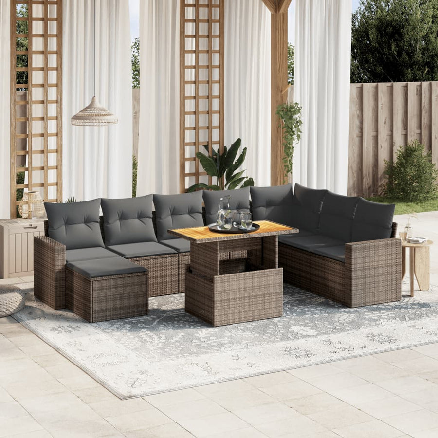 Set Canapele De Grădină, 9 Piese, Cu Perne, , Poliratan