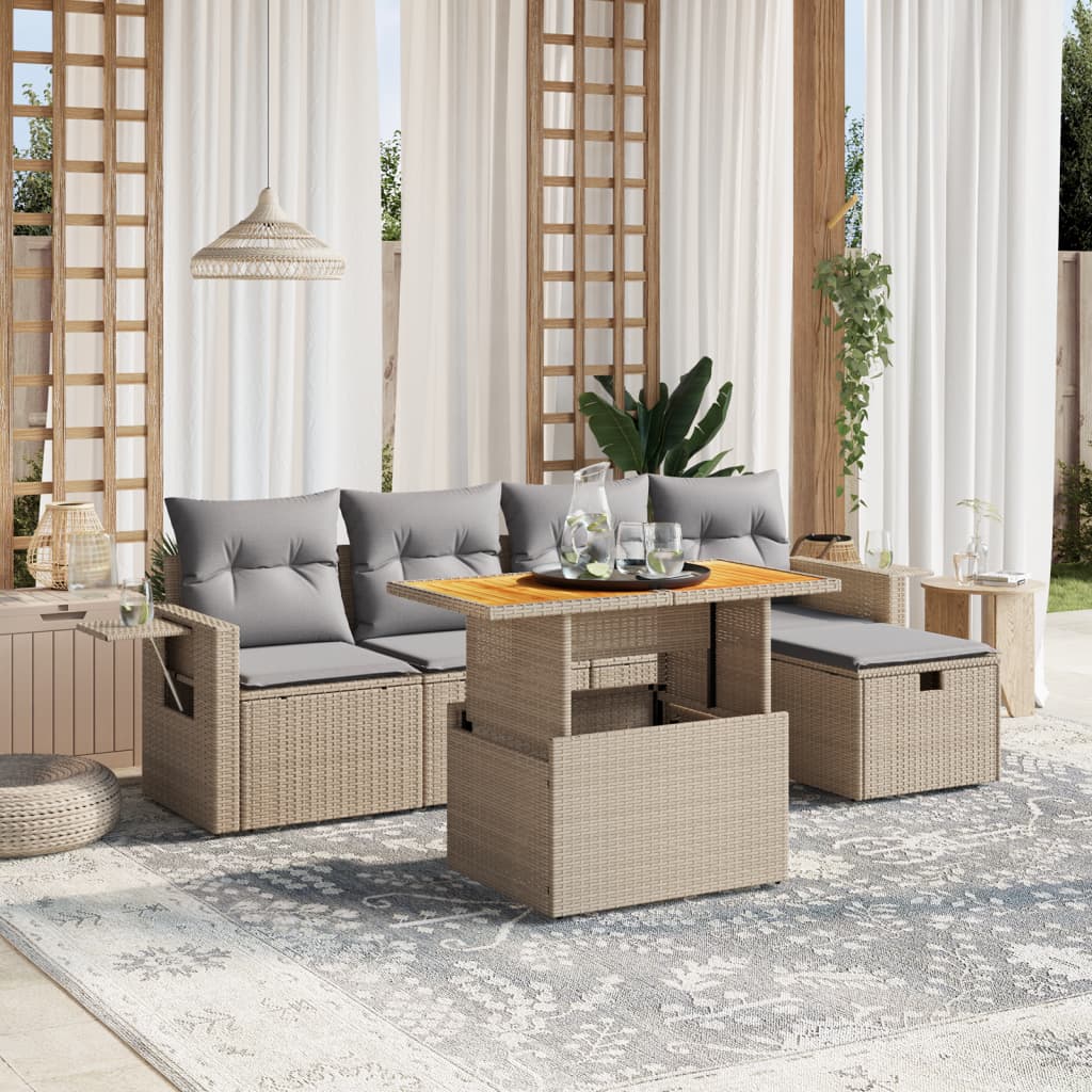 Set Mobilier De Grădină Cu Perne, 6 Piese, Negru, Poliratan