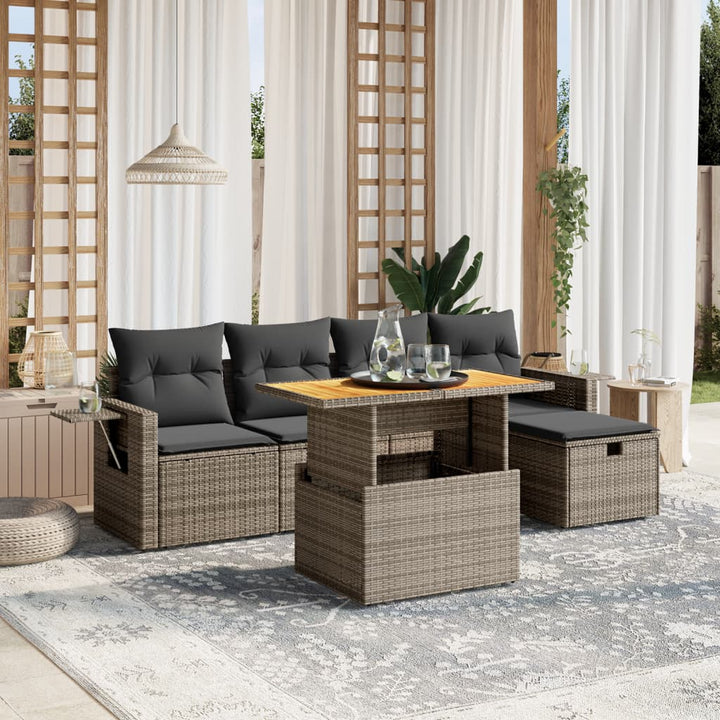 Set Mobilier De Grădină Cu Perne, 6 Piese, Negru, Poliratan